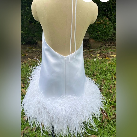 White halter mini dress with feathers - bridal party dress - Picture 2 of 9